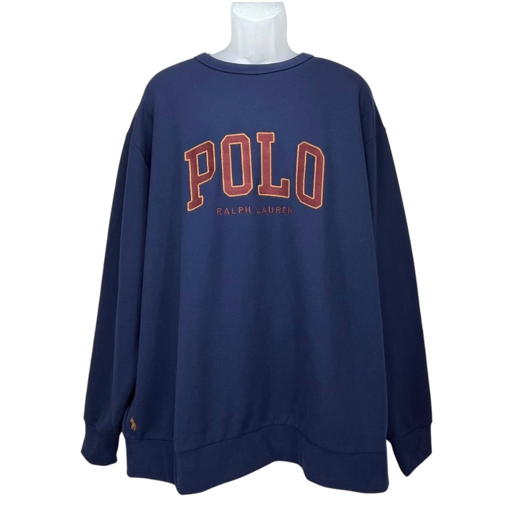 Polo‎ Ralph Lauren Men 2XLB Blue Fleece Crewneck Logo Pullover Sweatshirt